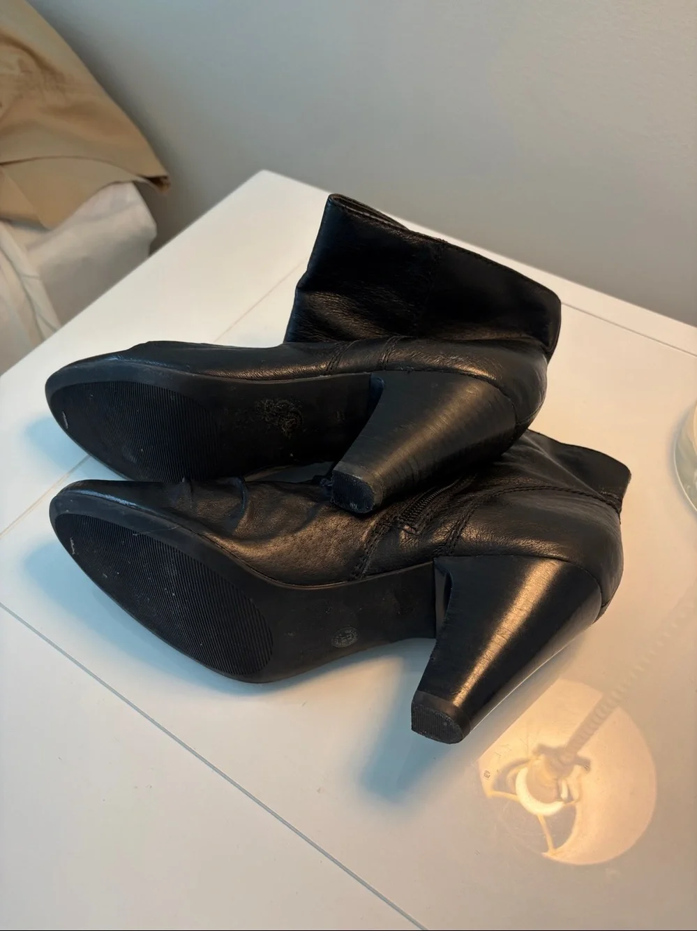 a.n.a Black Leather Ankle Booties with Low Block Heel